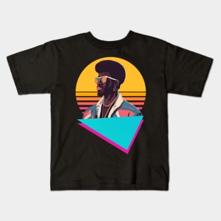 80 s black man retro sunset style Kids T-Shirt